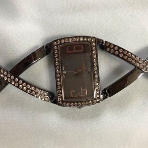 Geneva ladies watch in dark gray/black shiny metal and sparkly rhinestones